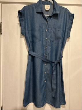 Harper Heritage Blue Denim Chambray Shirt Dress sz S Lightweight Button Front